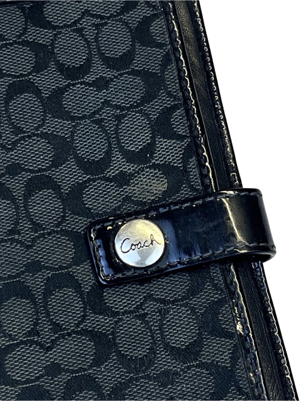 Coach Black Monogram Patent Snap Planner